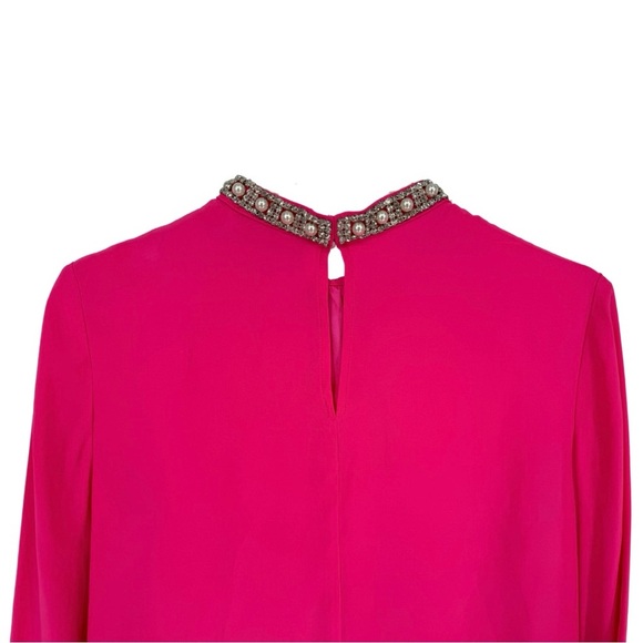 Amanda Uprichard Large Silk Jeweled Collar‎ Blouse Pink Pearl Rhinestone Holiday - Picture 4 of 7